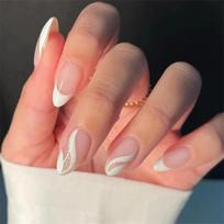 24Pcs Short French Press On Nails Aurora Glitter Oval Sweet Girl False Nails brown