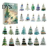 Ocean Themed Advent Calendar 2026 Sea Glass Style Christmas Countdown Blind Box, 24Pcs Festive Home Hanging Decorations Acrylic Tree Ornaments, D beige