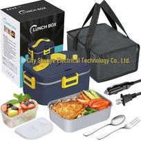 1.8L Electric Dual-Purpose Lunch Box with Plug-In Heating & 304 Stainless Steel Insulation for Home and Car 12V-24V-110V U.S. Stainless Steel Compartment black