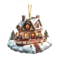 Sniego kaimelio namo ornamentas Rustiška rąstinė trobelė Pakabinamas ornamentas 2D akrilinis kotedžas su sniego scena žiemos stebuklų šaliai Kalėdų eglutės dekoras E gray