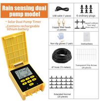 Solar Power Irrigation Water Timer Double Pump Timers Automatic Drip Irrigation System Kit Rain Sensor Flower Watering Device yellow