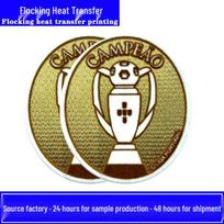 Custom World Cup Football Jersey Accessories: Flocking Heat Transfer Badges & Armbands. geltona