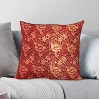 William Morris Maroon Floral Leaves Square Pillowcase Polyester Linen Velvet Printed Zip Decorative Pillow Case Sofa Cushion 60X60CM brown