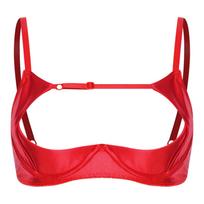 Moterų Atviras Satino Liemenėlė Ketvirčio Puodelio Push Up Su Lankeliais Balconette Palaikanti Bralette S raudona