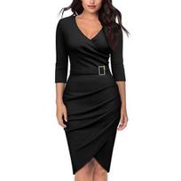 Lady Dress Solid Color V Neck Slim Casual Sheath Dress for Daily Wear 3XL juoda