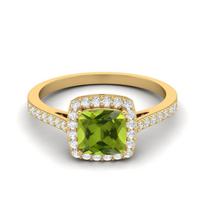 1.05 Ctw Cushion Peridot 925 Sterling Silver Gold Vermeil Solitaire Halo Women Engagement Ring 6 geltona