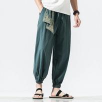 Vyriškos Medvilnės Lino Spausdinti Diržas Retro Harem Kelnės Haori Laisvos Kelnės Harajuku Hip Hop S žalia