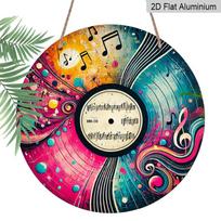 2D Flat, 1pc Vibrant Vinyl Record Round Aluminum Metal Sign, Abstract Music Notes & Swirl Art Design, Durable Weatherproof Wall Decor, Perfect for 7.87×7.87inch black