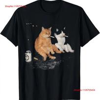 Funny 2 Smoking Cats Drinking Beer Kitten Cat Meme T Shirt Vintage Stretched Graphic Casual S brown