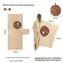Multipurpose Poncho Sleeping Bag Fleece Camping Travel Wearable Blanket for Adults Outdoor Adventure Warm and Cozy beige