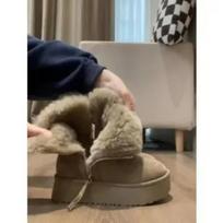 Velvet and Thick Cotton Boots  Warm Fur Integrated Short Tube Thick Bottom Snow Boots for Women with Side Zipper 40 gray