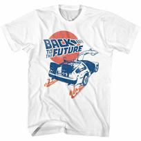Back To The Future Movie Blue Delorean Orange Sun & Burnout Men's T Shirt  Unisex T-Shirt S white