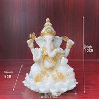 Ganesha Resin Figurine: Indian and Thai Buddha Handmade Statue, Southeast Asian Style. 12cm Height gray