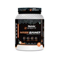 Nutrela Sports Mass Gainer 1KG Vanilla Ice Cream Protein Powder for Muscle Growth and Fitness black