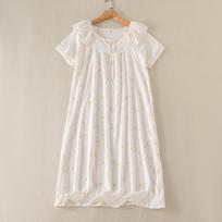 Cloud cotton nightdress short sleeve knee lengthened new skirt dress loose cute neckline tether adjustable One size fits all white