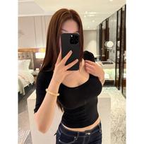 260g Human Cotton Sweet & Spicy Girl U-neck Slim Fit Short-sleeve Women’s Summer Top Small juoda