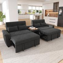 U formos sofa-lova, dvigulė ištraukiama, atlošas, vieta augintiniui, staliukas su 2 puodelių laikikliais, 4 pagalvės, veliūras, tamsiai pilka, 284×138×89 cm 284 x 138 x 89 cm tamsiai pilka spalva