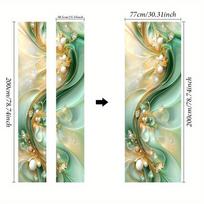 Modern Geometric Door Stickers - Self-adhesive and removable door stickers, green silky wavy lines with a jewelry pattern 77*200CM beige