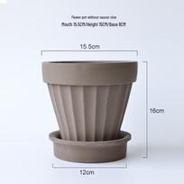 Roman Column Red Clay Ceramic Flower Pot with Tray - Breathable, Simple Design, Straight Stripe Texture for Green Plants gray