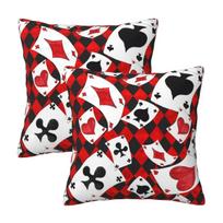 Cool Poker Playing Cards Pattern Gambling Card Game 2 Pcs Square Pillowcase Pillow Cover Cushion Throw Pillow For Home Peach skin 18*18(CM)-2Pcs red