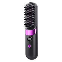 USB Charging Hair Straightener Brush Ceramic Coating Electric Straightening Comb  Women Use pilka