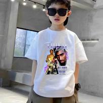 2026 Summer New Rap Mob Life Hip Hop Fashion Children's T-shirt Boys and Girls' Clothing Summer Children's Short sleeved T-shirt 110 white