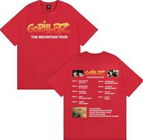 Band Gorillaz New Album The Mountian Tour T Shirts Men Women Vintage Fashion Cartoon Tshirts Cotton Casual Short Sleeve Tshirt S red
