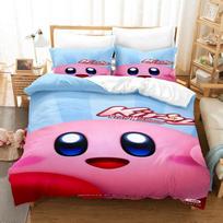 2026 Cartoon Pink Star Kirby Allies Duvet Cover Set 3D Digital Printing Bedroom Bed Pillowcase Bedding Kit for Home Decor 135x200cm gray