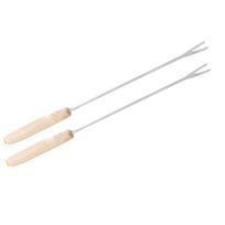 2pcs Stainless Steel Fondue Forks Cheese Fondue Sticks Smore Sticks with Wooden Handle for Chocolate Fountain Roast Marshmallows Fruits white