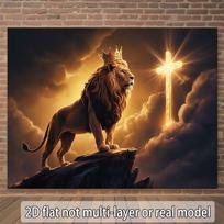2D Flat Majestic Lion Crown Cross Christian Faith Tapestry Religious Wall Art Living Room Decor Spiritual Symbol BackgroundPrint 100X70CM brown