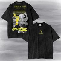 CyberPunk EdgeRunners Vintage Acid Washed Tee - David & Lucy Graphic Anime T Shirt and kids shirt. 130 gray