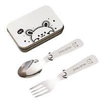 Metal Spoon Fork Set Portable Folding Picnics Cutlery Light Weight Tableware Travel Utensils with Storage Box Enduring white