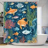 Underwater World Shower Curtain Vibrant Fish Coral Print For Bathroom Decor Waterproof Fabric With Rings Various Sizes Available W60H190(CM)-1 Pcs white