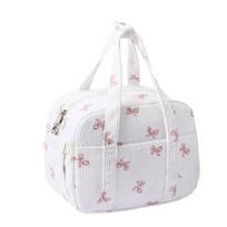 Cotton Corduroy Insulated Food Bag Carries Lunchboxes Drinks Snacks for Work School Or Camping Trip white