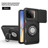 Magnetic Car Mount Compatible Armor Phone Case For ZTE Blade A56 360° Rotatable Ring Stand Slide Lens Anti Drop Protective Cover ZTE Blade A56 black