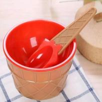 7pcs Vibrant Color Ice Cream Bowls with Spoons Dessert Sundae Dishes Set for Birthday Holiday Party Ice Cream Favor Gift Decor raudona
