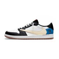 Jordan x Travis Scott Air Jordan 1 Blue Tail Hook 7.0 Low Slip Resistant Low top Vintage Basketball Shoes Women's DZ4137-700(Team1897-) 40.5