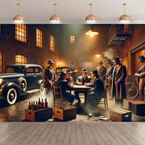 Mafia trading retro gangster scene background - Durable polyester indoor/outdoor party decoration, theme event decoration 47.2x31.5inch/120*80cm brown