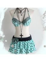 Y2K Tūkstantmečio Mergaitė Saldus Mielas Stilius Lanko Papuošimas Taškeliai Spausdinimas Kaklo Dirželis Bikini Rinkinys Vasaros Paplūdimio Mada Universalus Bikini Rinkinys (green,S) žalia