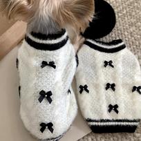 Pet Knitted Sweater Teddy Bichon Pomeranian Small Dog Cat Yorkshire Maltese Dog Clothes L back length 35cm (recommended 8-10 pounds) black