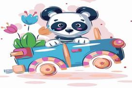 Tapyba Pagal Skaičius: „Panda vairuoja žaislinį automobiliuką“ 20x30 cm