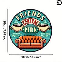 Draugai Central Perk Metalinė skardinė lentelė Sienų dekoras Retro Vintage Vandeniui atspari Rūdims atspari Namų baras Kavinė 20x20 įvairiaspalvis