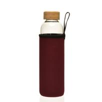 750 ml stiklinė vandens gertuvė su bambuko dangteliu ir izoliuotu dėklu. Patogios stiklinės flaskos namams, biurui, kelionėms tamsiai žalia spalva