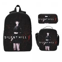 3Pcs Silent Hill F Horror Game merch Backpack Set for Kids Pencil Boxes Bookbag Sets with Lunch Box For School Students Knapsack black