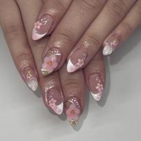 24Pcs Short Oval French Press On Nails With Flower Design Almond Shape Glossy Full Cover Fake Nail Tips brown