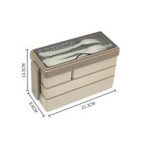 3 Layers Compartment Bento Boxes 1450ml Lunch Box For Adults Students Lunch Box With Fork Spoon Microwave Food Storage Container chaki
