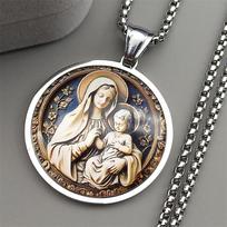Virgin Mary Hold Baby Jesus Glass Round Medal Pendant Necklace for Women Men Stainless Steel Catholic Amulet Jewelry Accessory auksas