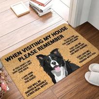 Please Remember Border Collie Dogs House Rules Doormat Mat Anti-Slip Kitchen Bath Garage Carpet Living Room Entrance Rug Carpet 40X60CM beige