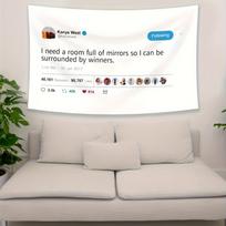 Kanye Inspired Quirky Banner Tapestry, Fade Resistant Vibrant Flag Wall Art for Dorm Bedroom Living Room Poster Decor Gift 100X70CM white