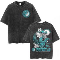 JoJo Bizarre Adventure Anime Grafinis Išplautas Marškinėlis Unisex Vyrai Moterys Vintage Laisvas Trumpomis Rankovėmis Atsitiktinis Gatvės Stiliaus Medvilninis Marškinėlis L black